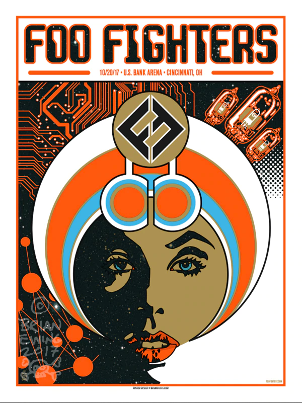 Foo Fighters Gig Poster, Cincinnati, OH, USA 2017 by Brian Ewing