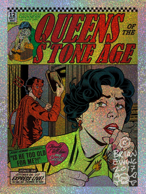 Queens of the Stone Age Foil Gig Poster, Columbus, OH, USA 2017 by Brian Ewing
