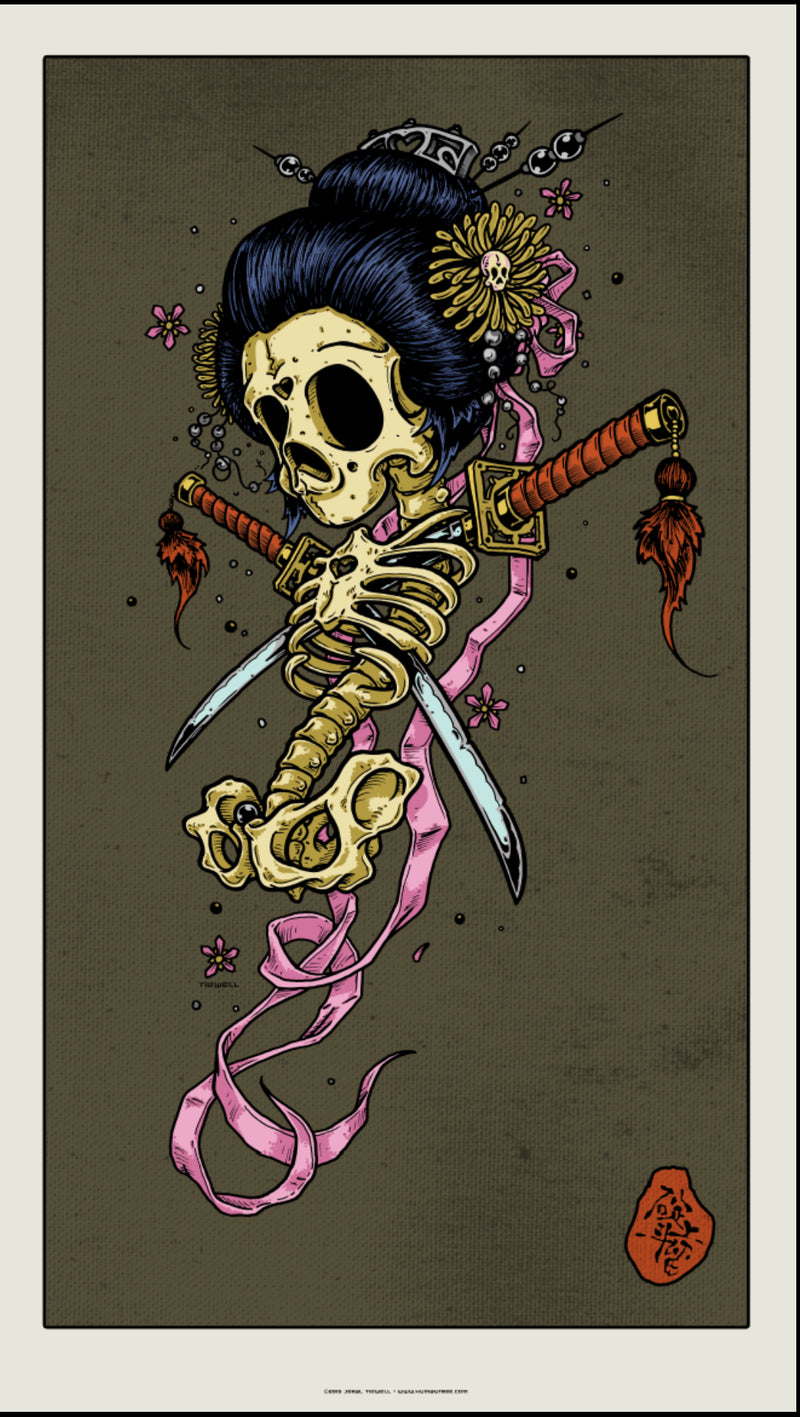 Geisha With Swords And Ribbons Art Print